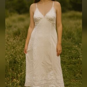 Vtg USA Made Nylon Full Slip Lingerie Dress Lace White 34 Nightie Nightgown